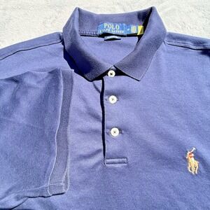 Polo Ralph Lauren Mens Classic Fit Cotton Pique Polo Shirt Navy Blue Size Medium